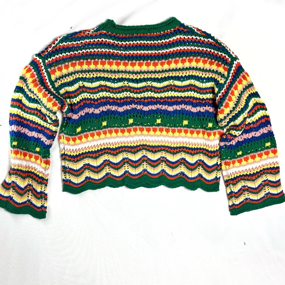 NWT Beginning Boutique Granny Afghan Multicolor Knit Sweater S / M - Picture 3 of 8